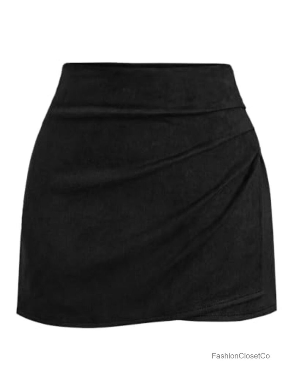 Faux Suede Ruched Wrap Mini Skort High Rise Women's